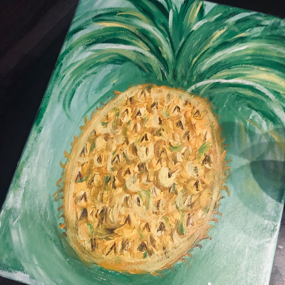 Beach pineapple oil painting